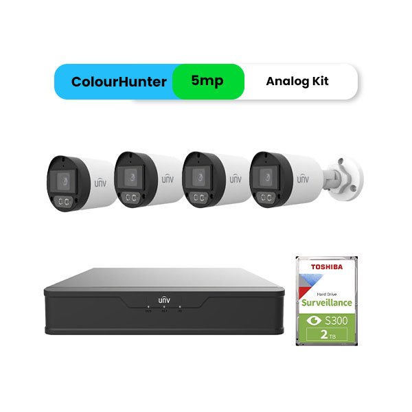 [KIT04-B125AF28M-W-4-4] UNV AHD Kit 5MP 40M Color Night 6ch XVR 4 Cameras (Metal Shell with Built-in ...
