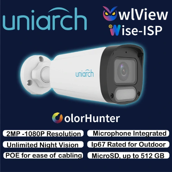 [IPC-B242-ADF28K-WP] UNV 2MP ColorHunter Wise-ISP Fixed Warm Light Bullet Network Camera