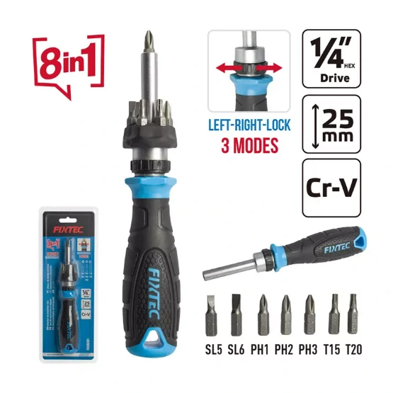 [FHSDK081] FIXTEC 8PCS RATCHET SCREWDRIVER SET